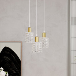 Living And Home Gold 3 Light Kitchen Island Table Lamp, Transparent Glass Lampshade, E27 Lamp Base, Bulb Not Included - thumbnail 1
