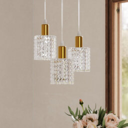 Living And Home Gold 3 Light Kitchen Island Table Lamp, Transparent Glass Lampshade, E27 Lamp Base, Bulb Not Included - thumbnail 2