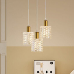Living And Home Gold 3 Light Kitchen Island Table Lamp, Transparent Glass Lampshade, E27 Lamp Base, Bulb Not Included - thumbnail 3