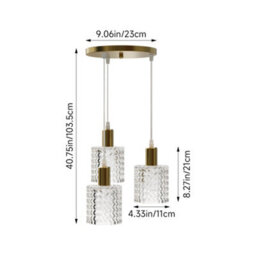 Living And Home Gold 3 Light Kitchen Island Table Lamp, Transparent Glass Lampshade, E27 Lamp Base, Bulb Not Included - thumbnail 8