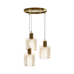 Living And Home Gold 3 Light Kitchen Island Table Lamp, Transparent Glass Lampshade, E27 Lamp Base, Bulb Not Included - thumbnail 7