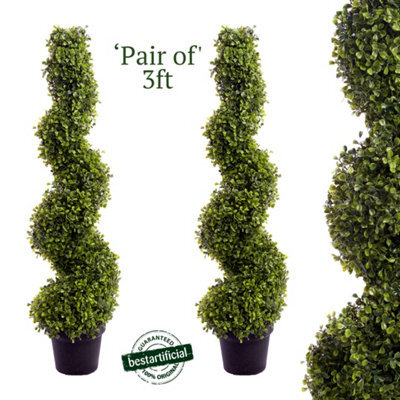 Pair Of Best Artificial 3Ft - 90Cm Green Boxwood Spiral Topiary Tree - Suitable For Outdoor Use - Weather & Fade Resistant - image 1