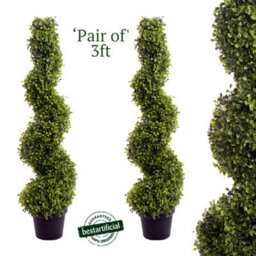 Pair Of Best Artificial 3Ft - 90Cm Green Boxwood Spiral Topiary Tree - Suitable For Outdoor Use - Weather & Fade Resistant - thumbnail 1