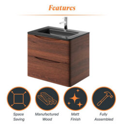 Plum&clay Eden Redwood Wall Hung Vanity Unit With Grey Glass Basin (W)600mm - thumbnail 8