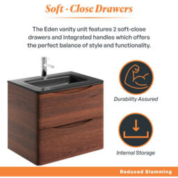 Plum&clay Eden Redwood Wall Hung Vanity Unit With Grey Glass Basin (W)600mm - thumbnail 6