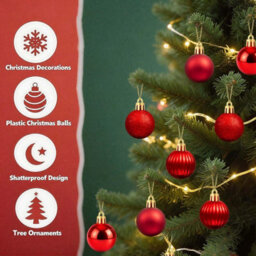 Amorly 36Pack Red Christmas Ball Ornaments,4Cm Small Shatter Resistant Plastic Hanging Baubles, Indoor&outdoor Christmas Tree Decorations - thumbnail 5