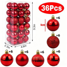 Amorly 36Pack Red Christmas Ball Ornaments,4Cm Small Shatter Resistant Plastic Hanging Baubles, Indoor&outdoor Christmas Tree Decorations - thumbnail 3