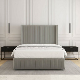 REGIONAL FURNISHINGS Divan Bed Set Silver Plush Velvet Upholstered 54Inch Headboard & Footboard 2Drawers Footend & No Mattress In 4Ft 4Ft6 5Ft 6Ft - thumbnail 3