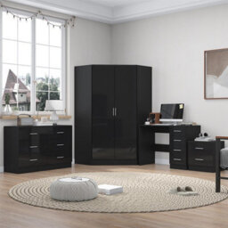 Reflect - 2 Door Corner + 6 Drawer Chest + 2 Drawer Bedside + 4 Drawer Desk - Gloss Black / Matt Black - thumbnail 1