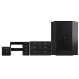 Reflect - 2 Door Corner + 6 Drawer Chest + 2 Drawer Bedside + 4 Drawer Desk - Gloss Black / Matt Black - thumbnail 5