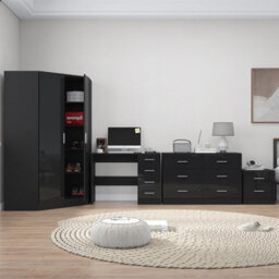 Reflect - 2 Door Corner + 6 Drawer Chest + 2 Drawer Bedside + 4 Drawer Desk - Gloss Black / Matt Black - thumbnail 4