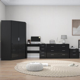 Reflect - 2 Door Corner + 6 Drawer Chest + 2 Drawer Bedside + 4 Drawer Desk - Gloss Black / Matt Black - thumbnail 3