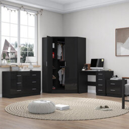 Reflect - 2 Door Corner + 6 Drawer Chest + 2 Drawer Bedside + 4 Drawer Desk - Gloss Black / Matt Black - thumbnail 2