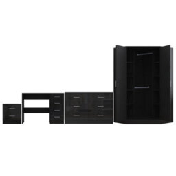 Reflect - 2 Door Corner + 6 Drawer Chest + 2 Drawer Bedside + 4 Drawer Desk - Gloss Black / Matt Black - thumbnail 6