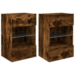 Walplus Tv Wall Cabinets With Led Lights 2 Pcs Smoked Oak 40X30X60.5 Cm - thumbnail 2