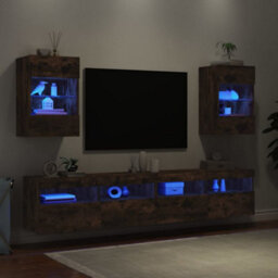 Walplus Tv Wall Cabinets With Led Lights 2 Pcs Smoked Oak 40X30X60.5 Cm - thumbnail 3