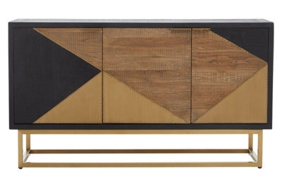 Orsina Three Door Sideboard, High Gloss And Concrete Grey 3 Door Buffet Cabinet, Open Shelved Storage Unit - image 1
