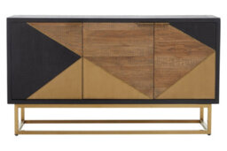 Orsina Three Door Sideboard, High Gloss And Concrete Grey 3 Door Buffet Cabinet, Open Shelved Storage Unit