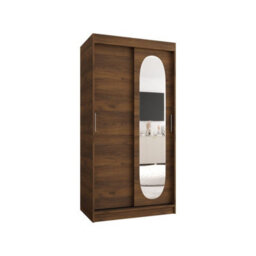 Arte Royal Sliding Door Wardrobe 100Cm Oak Walnut With Curved Mirror Panel - thumbnail 2