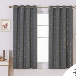 Deconovo Eyelet Blackout Curtains, Gold Printed Diamond Thermal Curtains For Bedroom, 52 X 45 Inch, Light Grey, One Pair - thumbnail 4