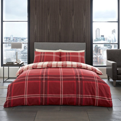 Gc Gaveno Cavailia Swiss Cheked Duvet Cover Bedding Set Red King 3Pc With Reversible Checkered Print Quilt Cover - image 1