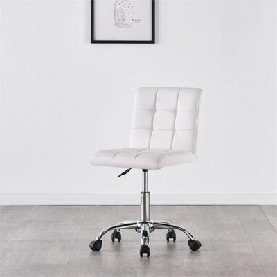 Adjustable Pu Leather Swivel Office Chair White Home Desk Stool - image 1
