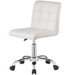 Adjustable Pu Leather Swivel Office Chair White Home Desk Stool - thumbnail 2