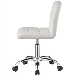 Adjustable Pu Leather Swivel Office Chair White Home Desk Stool - thumbnail 5