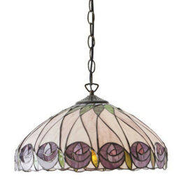 Tiffany Glass Hanging Ceiling Pendant Light Bronze & Round Rose Shade I00125 - thumbnail 4
