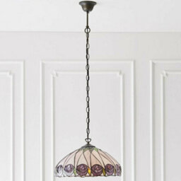 Tiffany Glass Hanging Ceiling Pendant Light Bronze & Round Rose Shade I00125 - thumbnail 5