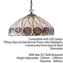 Tiffany Glass Hanging Ceiling Pendant Light Bronze & Round Rose Shade I00125 - thumbnail 2