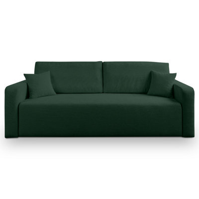 Furnishings For Less UK Mia 3 Seater Green Cord Fabric Sofa Bed Full Back Versatile Pull Out Bed - image 1