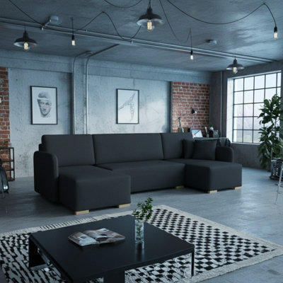 Como U Shaped Corner Sofa Profiled Sleeping Function Bedding Storage Freestanding Modern Living Room Couch Durable Black - image 1