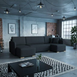 Como U Shaped Corner Sofa Profiled Sleeping Function Bedding Storage Freestanding Modern Living Room Couch Durable Black