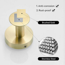 Round Bottom Stainless Steel Clothes Hooks, Bathrobe Hooks, Gold Color, Brushed Finish - thumbnail 5
