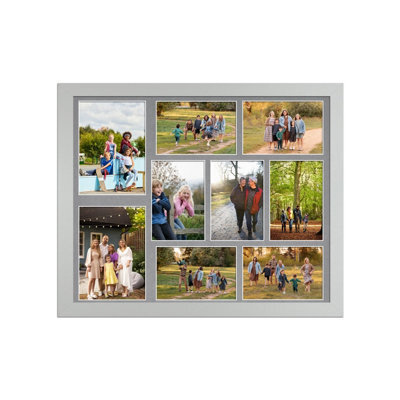 AK Frames 20X16 Silver Sleek Multi Photo Frame With Mid Grey Mount - Holds 9 Apertures (2X) 7X5, (7X) 6X4 Photos - image 1