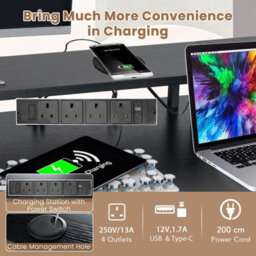 Costway L-Shaped Gaming Desk Computer Desk W/ Led Lights & Power Outlets-Black - thumbnail 4