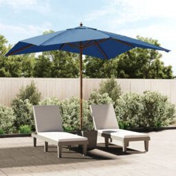 Berkfield Garden Parasol With Wooden Pole Azure Blue 300X300X273 Cm - thumbnail 1