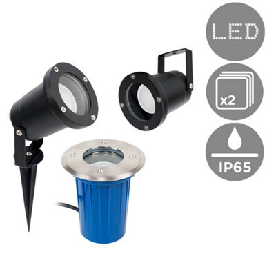 Valuelights Berwick Pair Of Modern Ip65 Rated 3 In 1 Ground Wall Spike Outdoor Lights In Black Finish - image 1