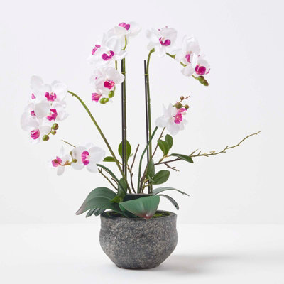 Homescapes Artificial White Handcrafted Extra Large Orchid Phalaenopsis In Cement Pot, 5 Stems, 52 Cm - image 1