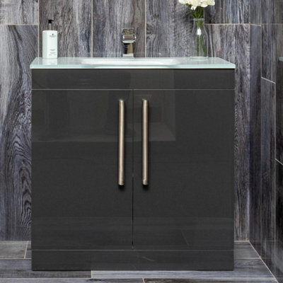 Plum&clay Novela Anthracite Grey Floor Standing Vanity Unit With Glass Basin (W)800mm - image 1