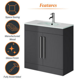 Plum&clay Novela Anthracite Grey Floor Standing Vanity Unit With Glass Basin Bathroom Furniture (W)800mm - thumbnail 7
