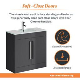 Plum&clay Novela Anthracite Grey Floor Standing Vanity Unit With Glass Basin Bathroom Furniture (W)800mm - thumbnail 5