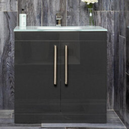 Plum&clay Novela Anthracite Grey Floor Standing Vanity Unit With Glass Basin Bathroom Furniture (W)800mm