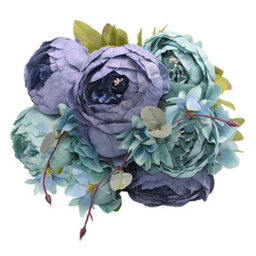 Luxurious 13-Head Artificial Peony Bouquet - Light Blue Silk & Plastic Faux Flowers For Wedding, Home & Office Decor - thumbnail 9