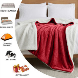 Moonlight Bedding Sherpa Fleece Throw Blanket Burgundy King Soft Thick & Fluffy Reversible Throw For Sofa, Bed & Travel Blanket - thumbnail 4