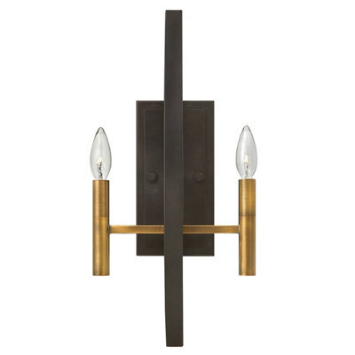 Elegant Twin Wall Light With Black Face Plate And Bronze Candle Holders - Led E14 60W