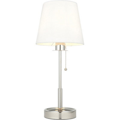 Loops Bright Nickel Plate Table Lamp - Vintage White Fabric Shade - 10W Led E27 - image 1