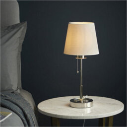 Loops Bright Nickel Plate Table Lamp - Vintage White Fabric Shade - 10W Led E27 - thumbnail 3
