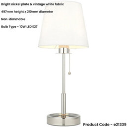 Loops Bright Nickel Plate Table Lamp - Vintage White Fabric Shade - 10W Led E27 - thumbnail 2
